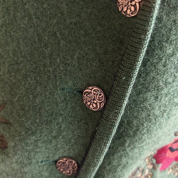 Geiger Green Boiled Wool Jacket Tyrolean Embroidered Floral Size 40 - Picture 7 of 11